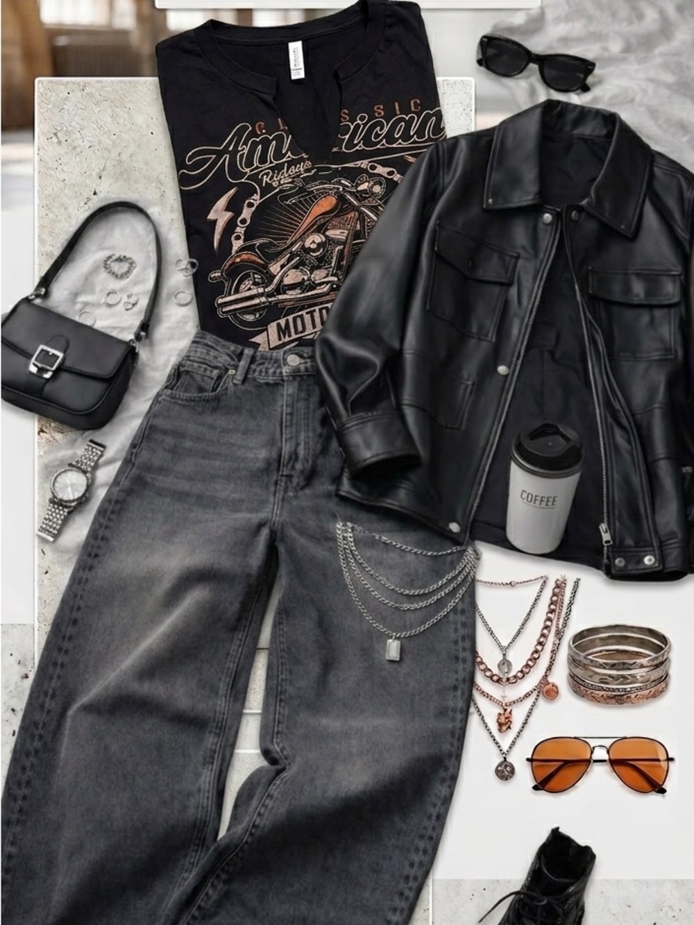 Windsor Black Crop Top with Brown Motorcycle Graphic